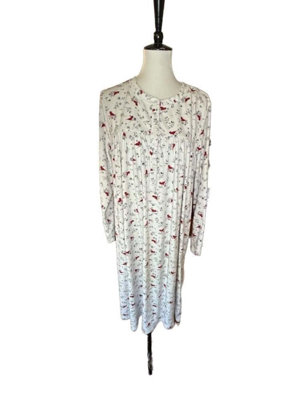 Aria Collection Women's Long Sleeve Cardinal Print Velour Nightgown Size 2X